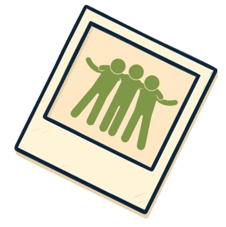 Polaroid illustration of three people standing together