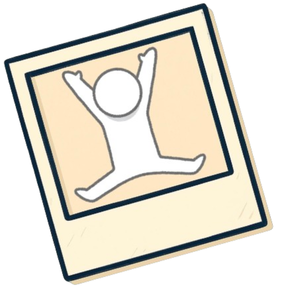 Polaroid illustration of a person jumping with arms raised